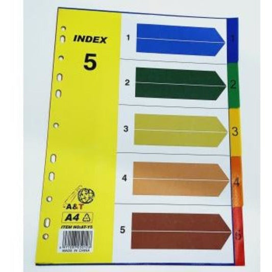 A&T A4 file dividers 1-5 colored || A4 فواصل ملفات ملونه 1-5 حجم