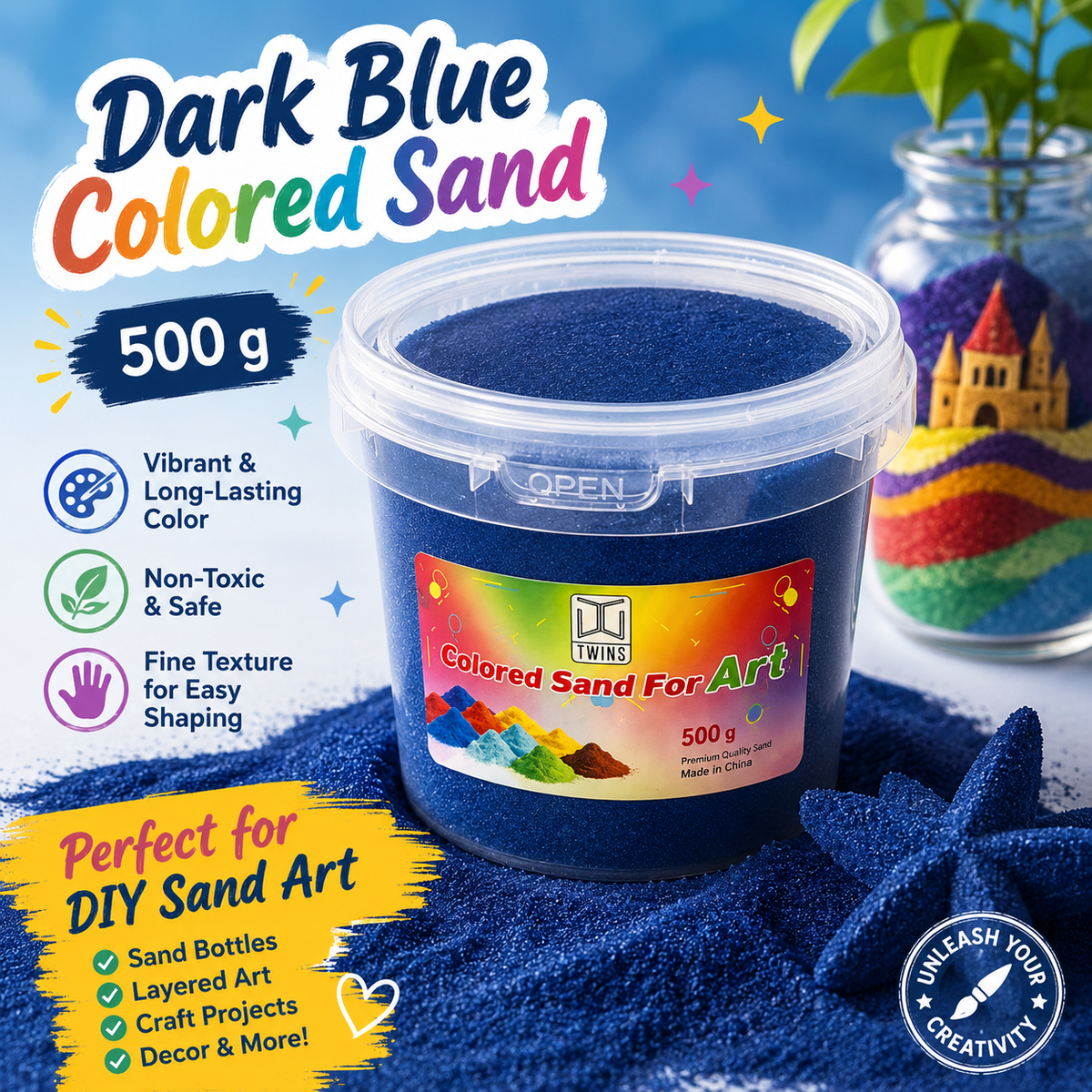Twins Colored Sand 500g Dark Blue || رمل ملون توينز 500 جرام ازرق غامق