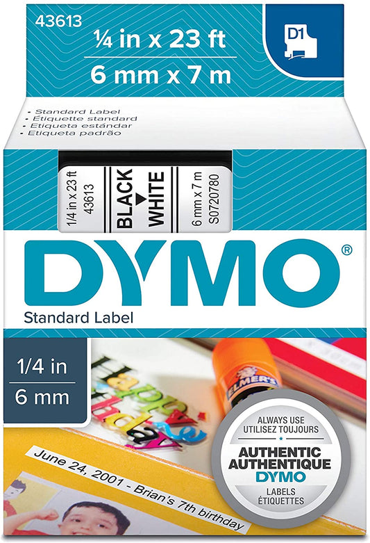 DYMO Labels for Label Machine 1/4 inch black on white || ليبلات دايمو خاصه لماكينه الملصقات 1/4 انش خط اسود علي ليبل ابيض
