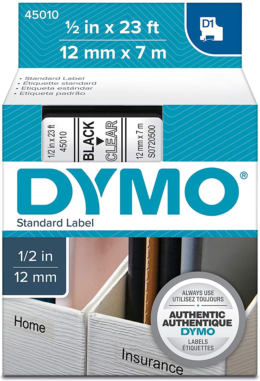 DYMO Labels for Label Machine 1/2 inch black on Clear || ليبلات دايمو خاصه لماكينه الملصقات 1/2 انش خط اسود علي ليبل شفاف