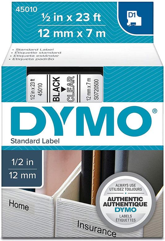 DYMO Labels for Label Machine 1/2 inch black on Clear || ليبلات دايمو خاصه لماكينه الملصقات 1/2 انش خط اسود علي ليبل شفاف