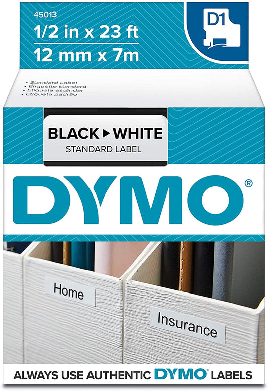 DYMO Labels for Label Machine 1/2 inch black on white || ليبلات دايمو خاصه لماكينه الملصقات 1/2 انش خط اسود علي ليبل ابيض