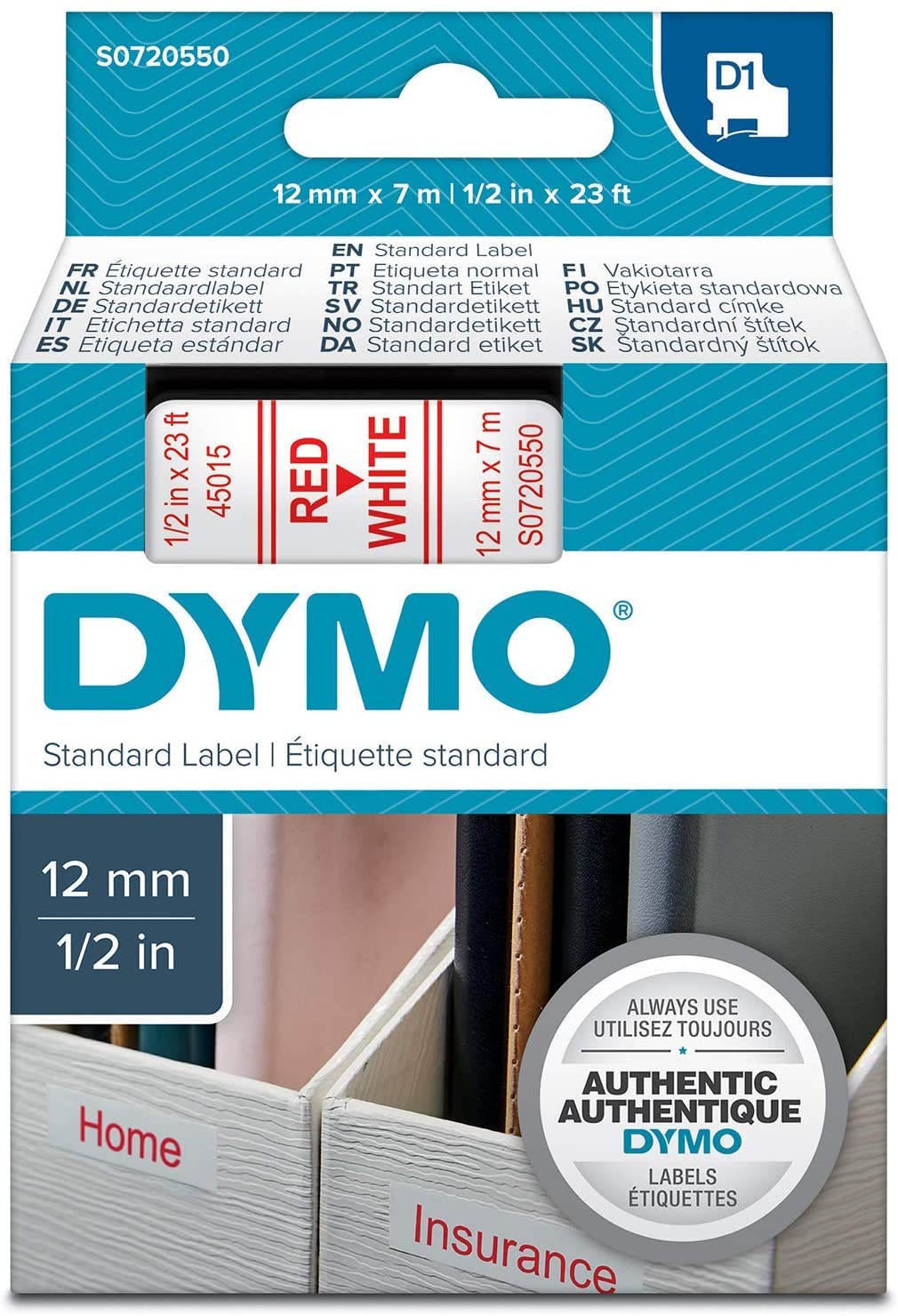 DYMO Labels for Label Machine 1/2 inch Red on white || ليبلات دايمو خاصه لماكينه الملصقات 1/2 انش خط احمر علي ليبل ابيض