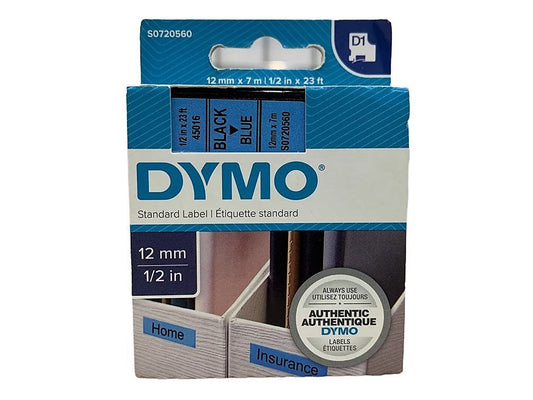 DYMO Labels for Label Machine 1/2 inch black on blue || ليبلات دايمو خاصه لماكينه الملصقات 1/2 انش خط اسود علي ليبل ازرق