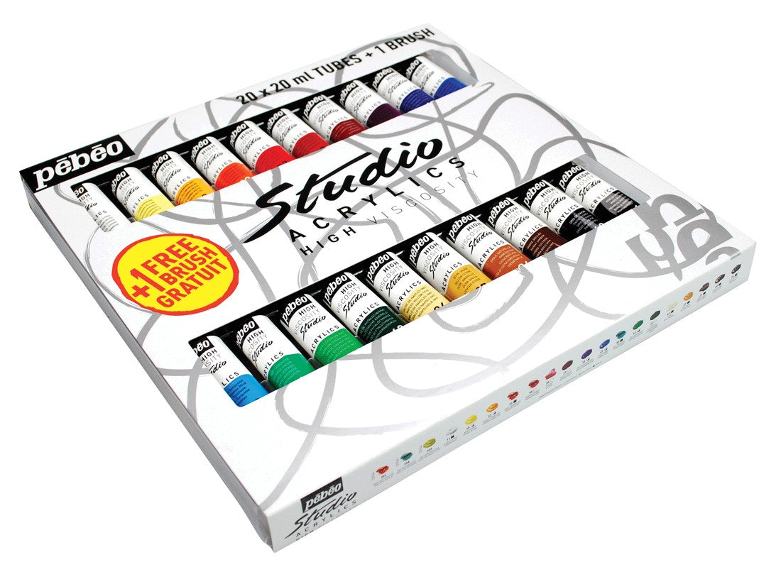Pebeo Studio Acrylics High Viscosity 20 color set 20 ml  || مجموعه الوان اكريليك بيبيو عصاره 20 لون حجم 20 مل