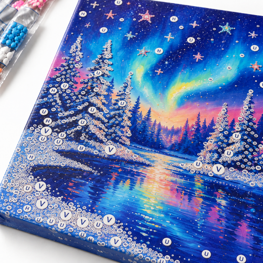 DIY Rhinestone Canvas Activity 30 x 40 cm - Northern Lights || تزيين كانفاس بالكريستال 30 × 40 سم - الشفق القطبي