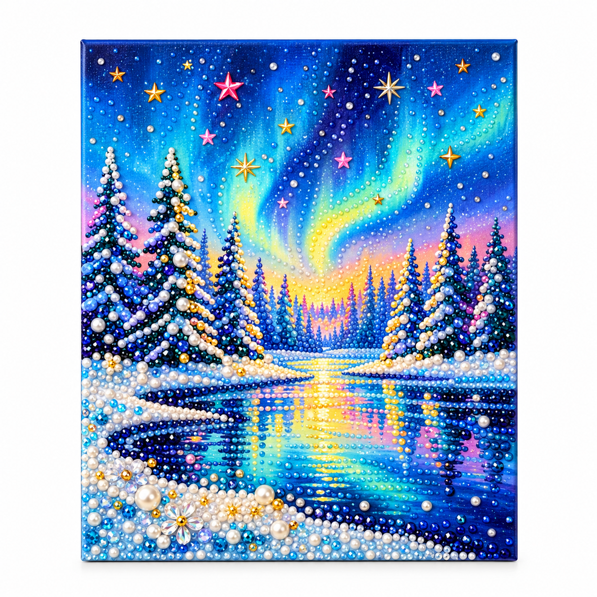 نشاط تزيين كانفاس بالأحجار اللامعة 30 × 40 سم - الشفق القطبي - نموذج التصميم بعد التزيين