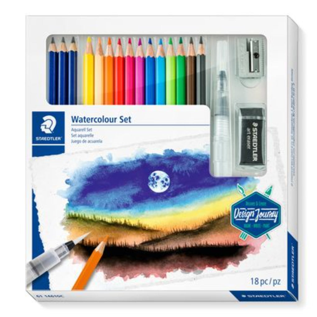 Staedtler Watercolor Set || مجموعة الوان ستدلر خشبيه مائيه 18 قطعه