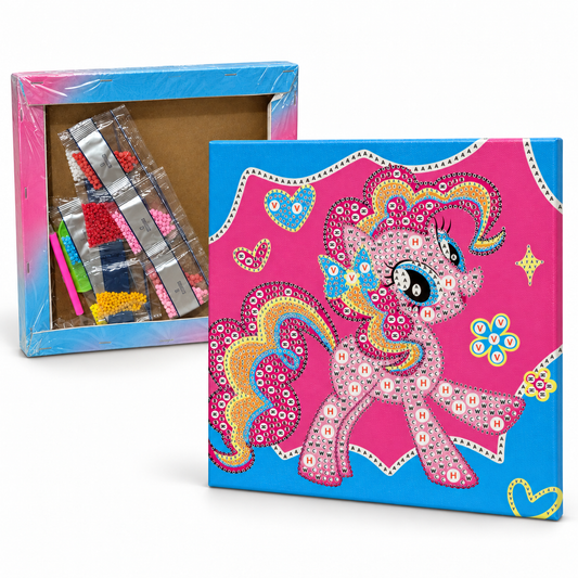 Diamond Art Canvas Kit — Pink Pony — 25x25 cm || مجموعة تزين كانفاس بالكريستال - مهر وردي - 25 × 25 سم