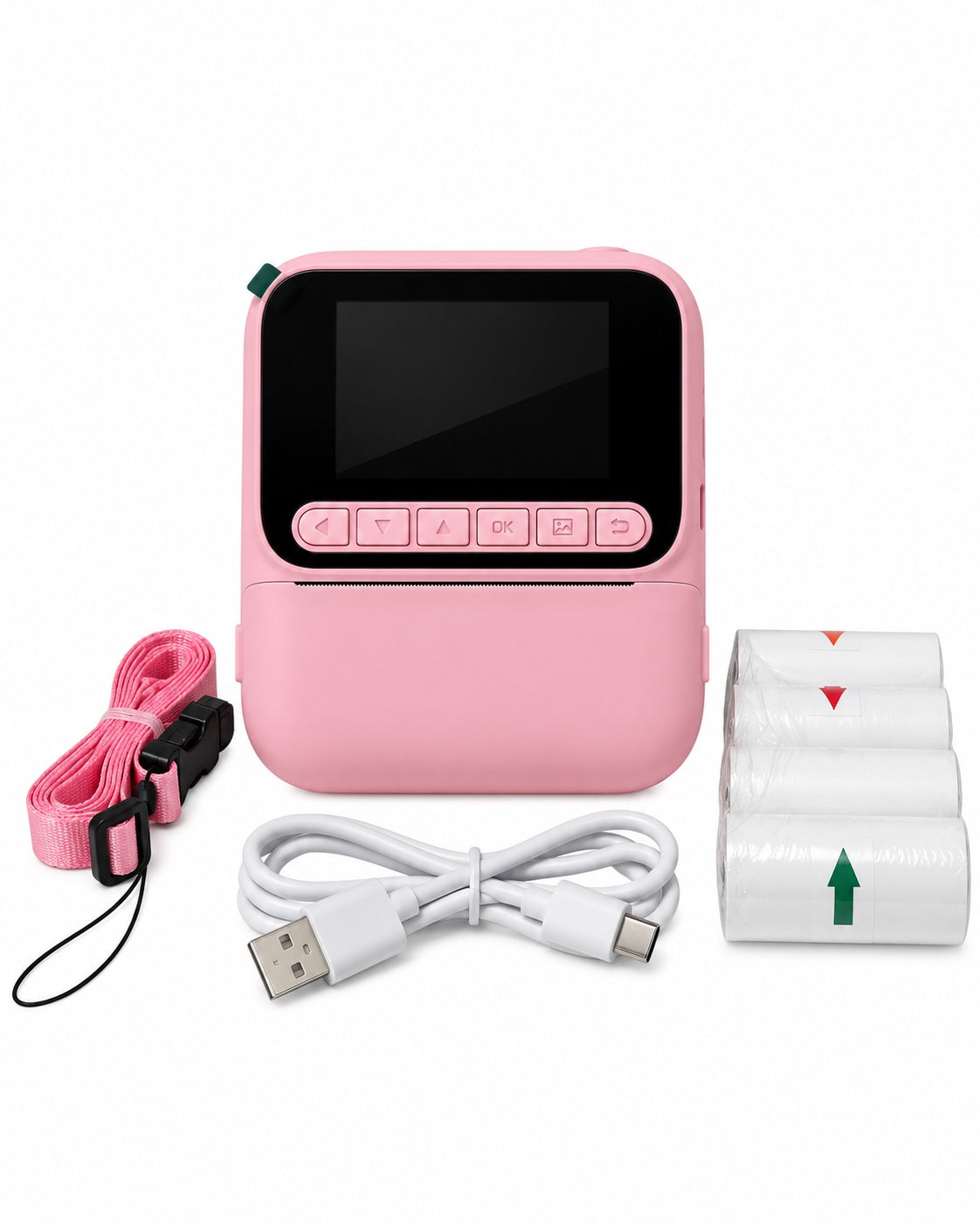 Colored Picture Camera Pink with matching strap, USB cable and paper rolls