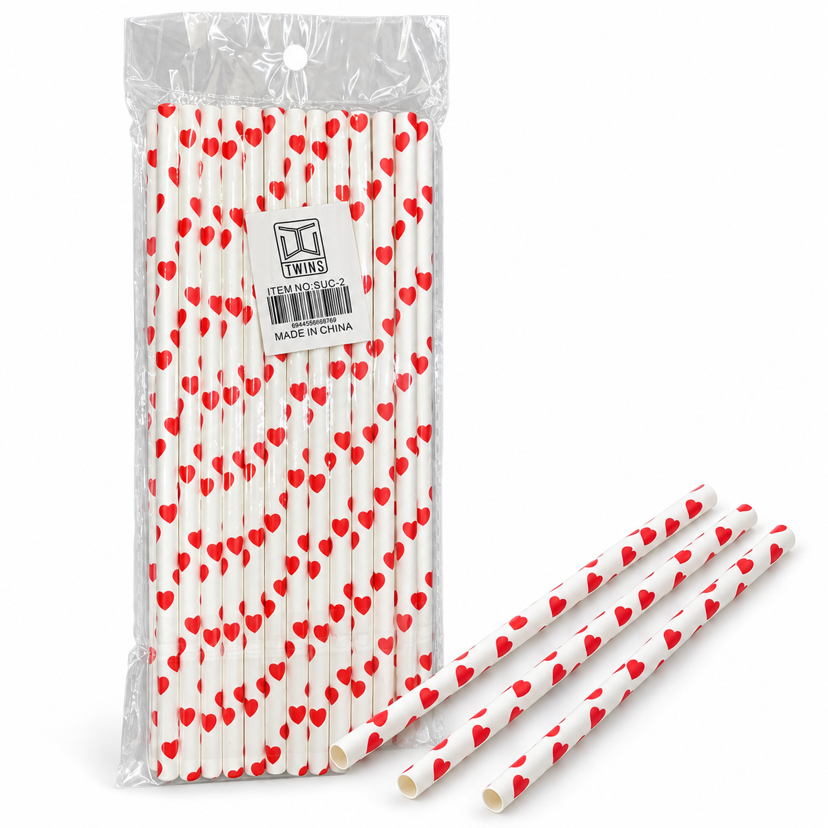 White Red Pattern Paper Straws || مصاصات ورقية أبيض بنقشة حمراء