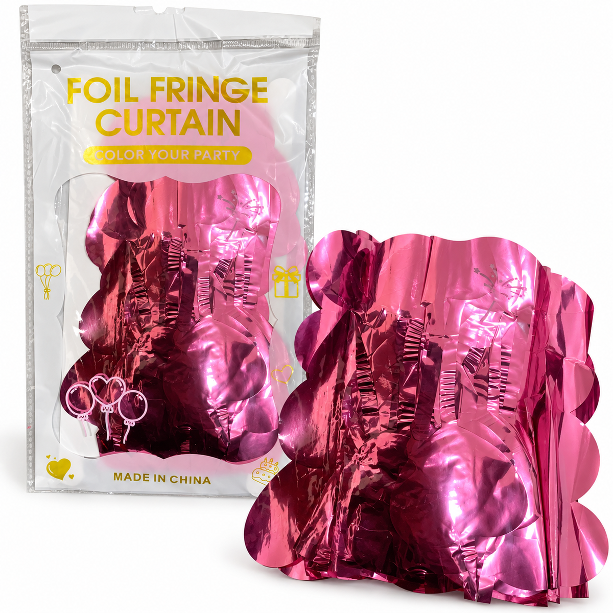 Pink Metallic Foil Fringe Curtain || ستارة حفلات بشرائط لامعة معدنية وردية