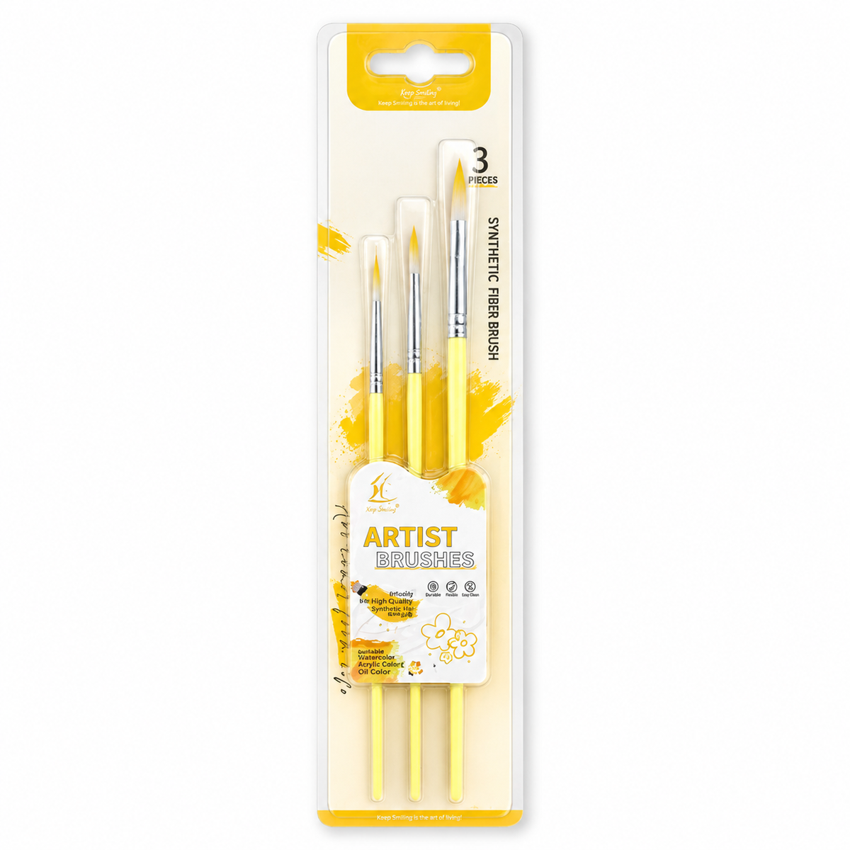 Round Painting Brush Pack 3 Pcs Yellow || مجموعة فرش رسم دائري 3 حبة أصفر
