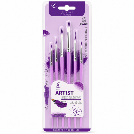 Round Painting Brush Pack 6 Pcs Purple || مجموعة فرش رسم دائري 6 حبة بنفسجي