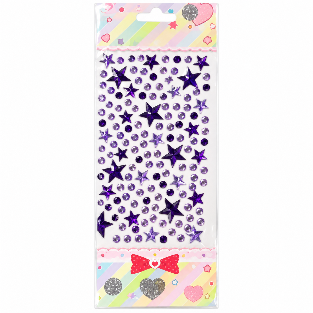 Decorative Crystal Sticker Sheet - Stars and Rounds - Purple || ورقة ستيكر كريستال مزخرف - نجوم ودوائر - بنفسجي