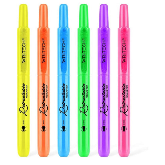 Writech Tetractable Highlighters 6 Neon Colors || اقلام فسفوري كبس ٦ لون نيون رايتيك