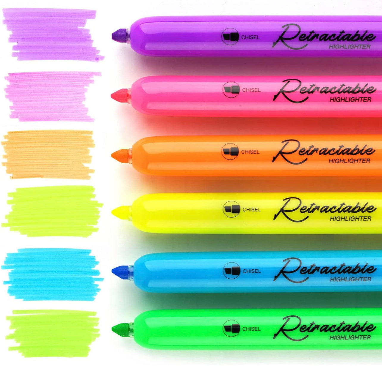 أقلام تحديد قابلة للسحب من رايتش، 6 ألوان نيون