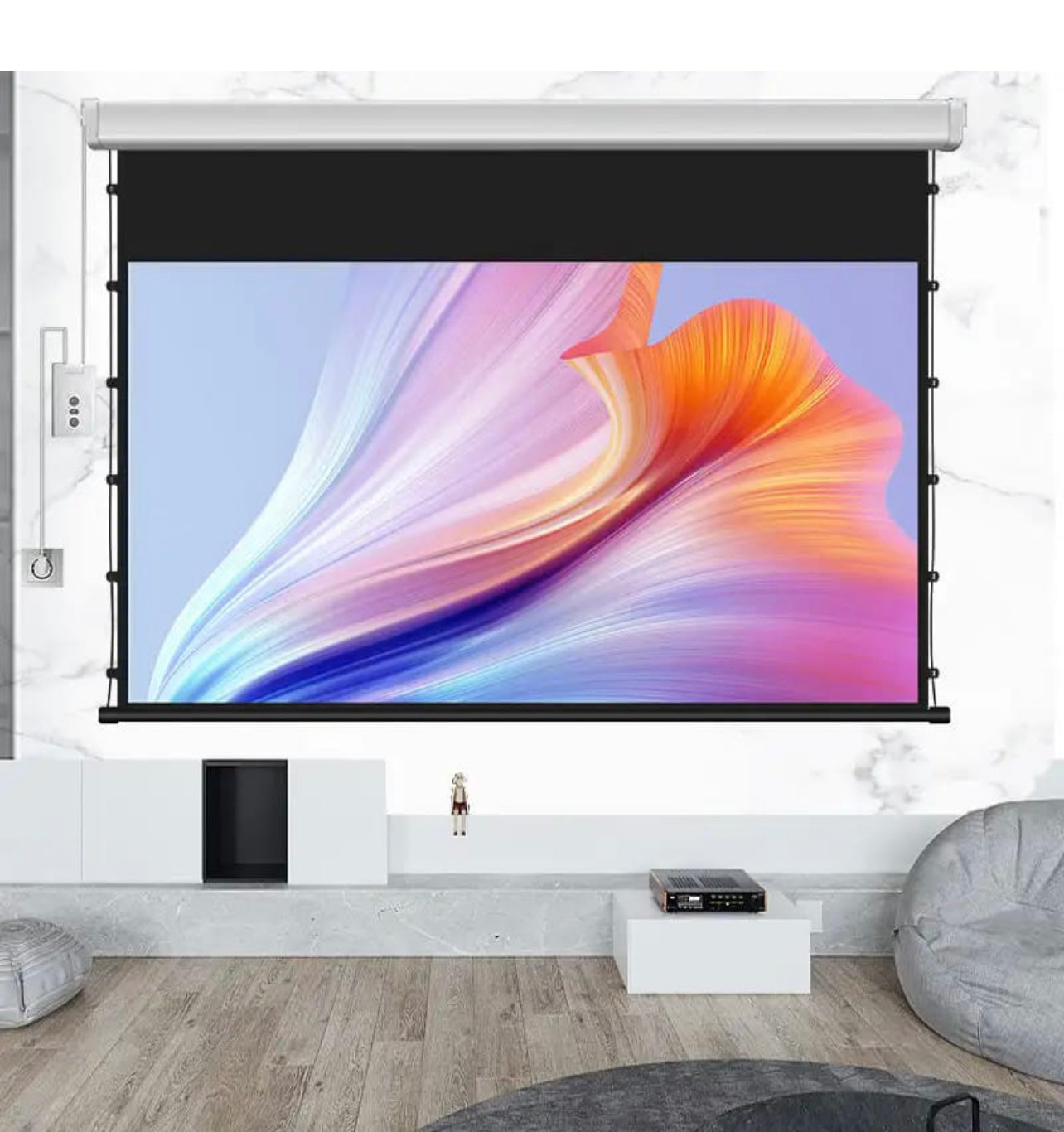 SMQ ALR Electric Tab Tension Projector Screen with RF and remote 100" || اس ام كيو شاشة عرض( ALR) ضد الضوء الكهربائية مع ريموت (100 بوصة)