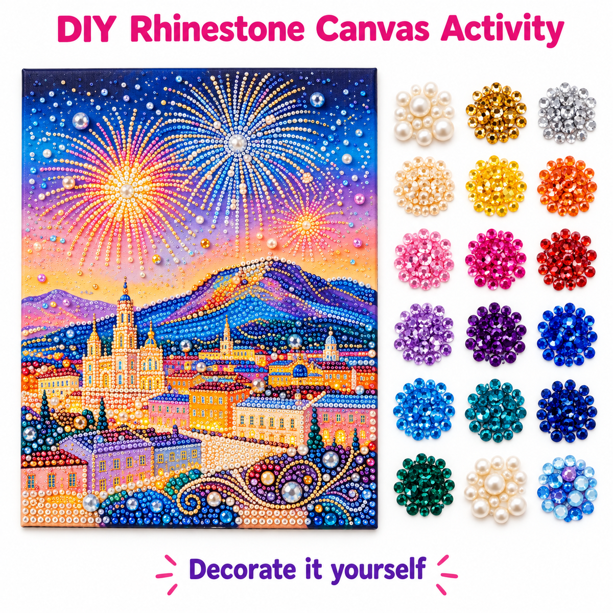DIY Rhinestone Canvas Activity 30 x 40 cm - City Fireworks || نشاط تزيين كانفاس بالأحجار اللامعة 30 × 40 سم - ألعاب نارية فوق المدينة