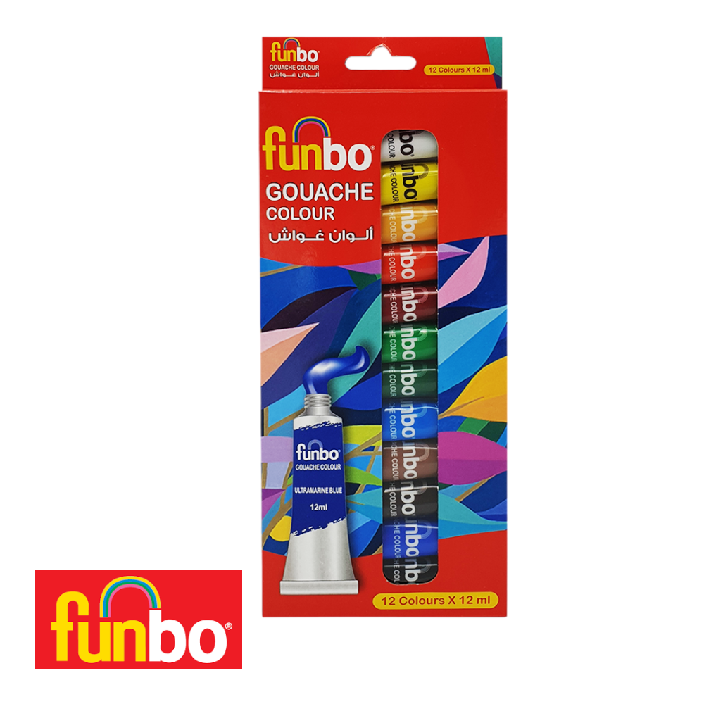 Funbo Gouache 12 Color Set 12 ml || مجموعة الوان قواش فنبو ١٢ لون حجم ١٢ مل