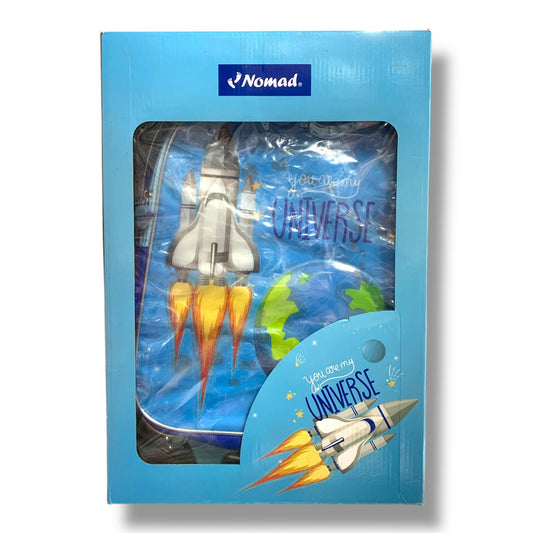 Spaceship 5 in 1 School Set 16" Trolley Bag Lunch Bag Pencil Case Lunch Box Water Bottle || بوكس العودة للمدرسة 5 قطع جنطة ترولي شنطة اكل مقلمة لانش بوكس مطارة ماء جابي السفينة الفضائية