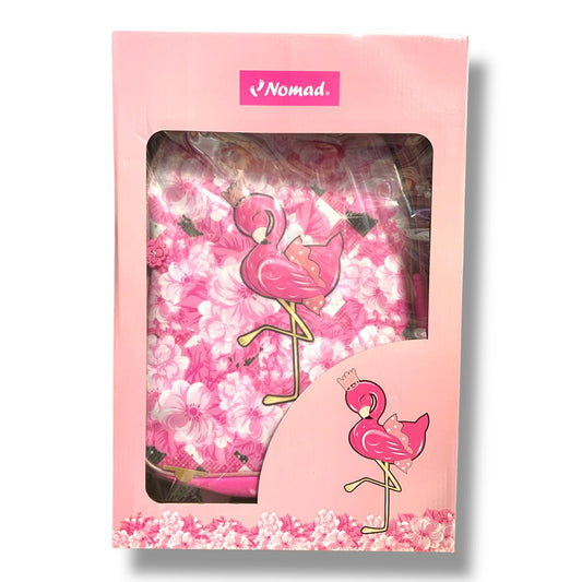 Flamingo 5 in 1 School Set 16" Trolley Bag Lunch Bag Pencil Case Lunch Box Water Bottle || بوكس العودة للمدرسة 5 قطع جنطة ترولي شنطة اكل مقلمة لانش بوكس مطارة ماء فلامنجو