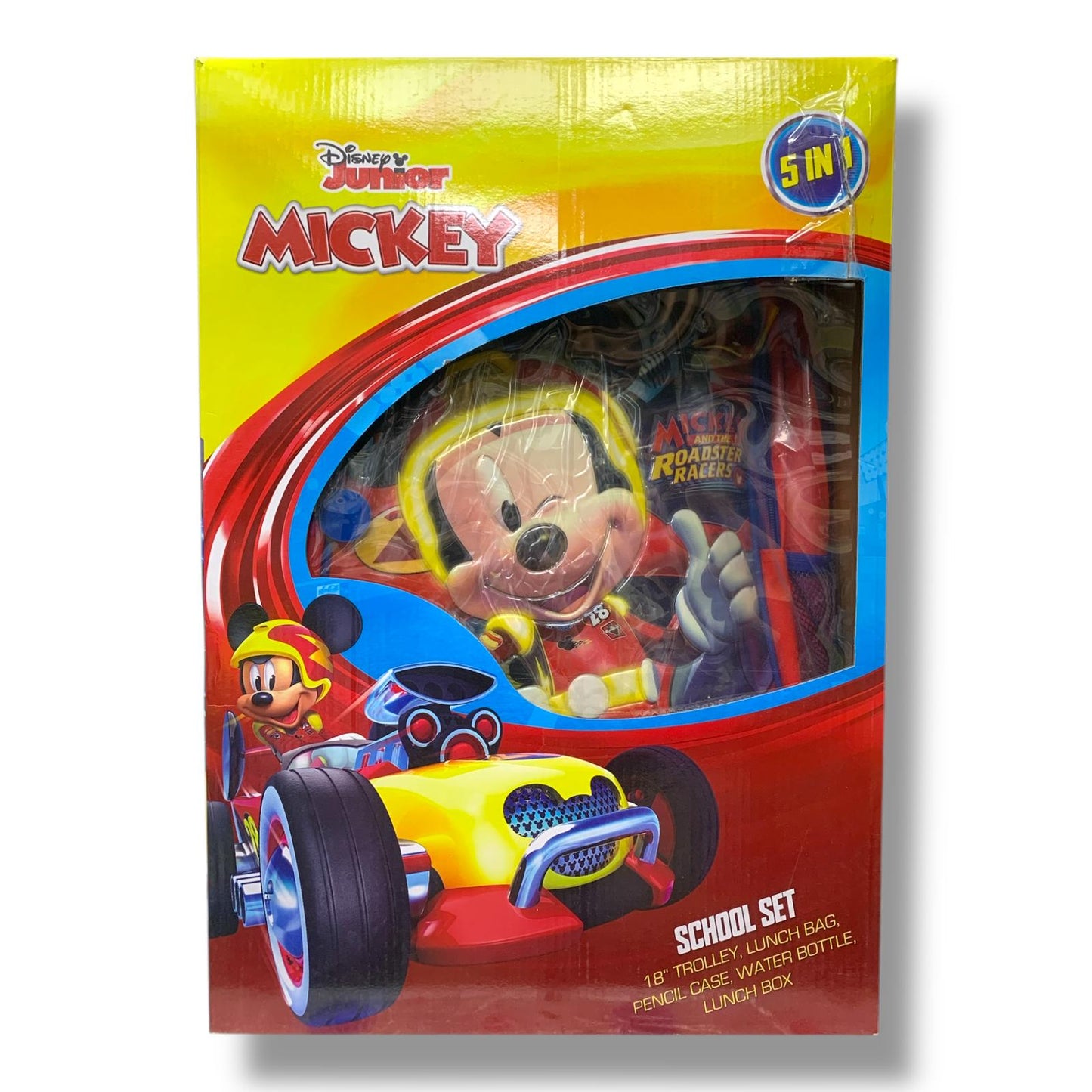 Mickey 5 in 1 School Set 18" Trolley Bag Lunch Bag Pencil Case Lunch Box Water Bottle  || بوكس العودة للمدرسة 5 قطع جنطة ترولي كبيرة 18 انش شنطة اكل مقلمة لانش بوكس مطارة ماء ميكي