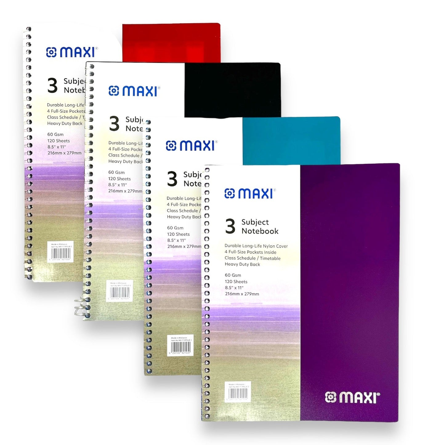 Maxi 3 Subject Notebook Assorted Colors || دفتر ماكسي ٣ موضوع الوان متنوعة