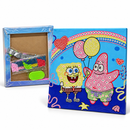 Diamond Art Canvas Kit — SpongeBob and Patrick — 25x25 cm || مجموعة تزين كانفاس بالكريستال - سبونج بوب وباتريك - 25 × 25 سم