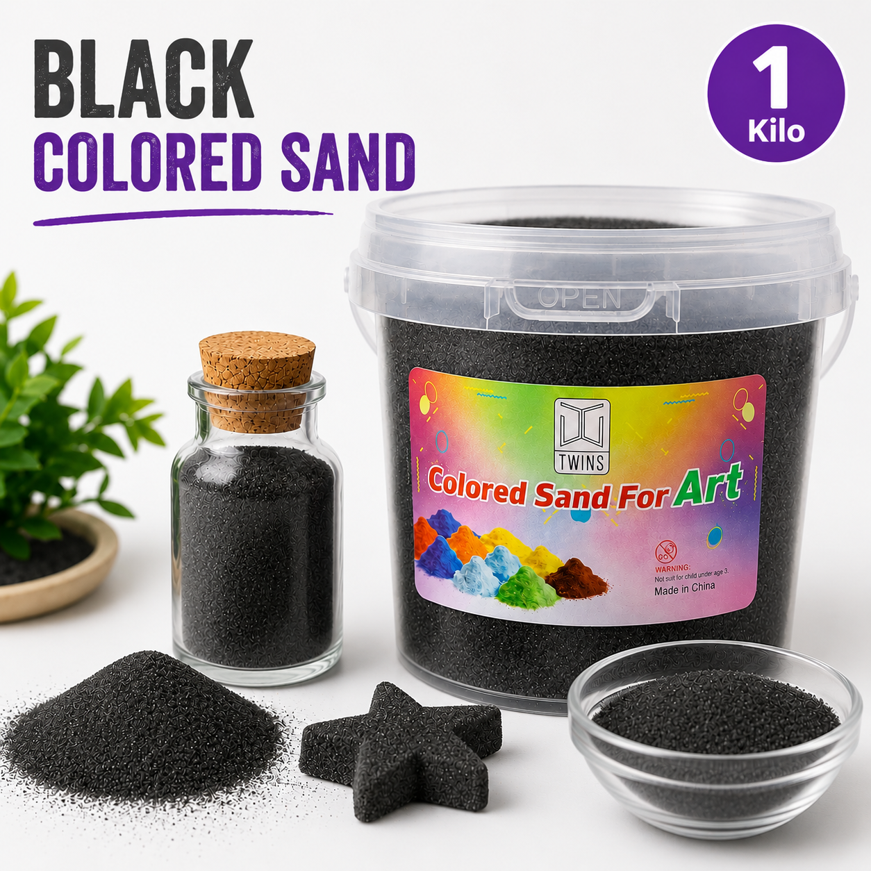 Twins Colored Sand 1 Kilo Black || رمل ملون توينز 1 كيلو اسود