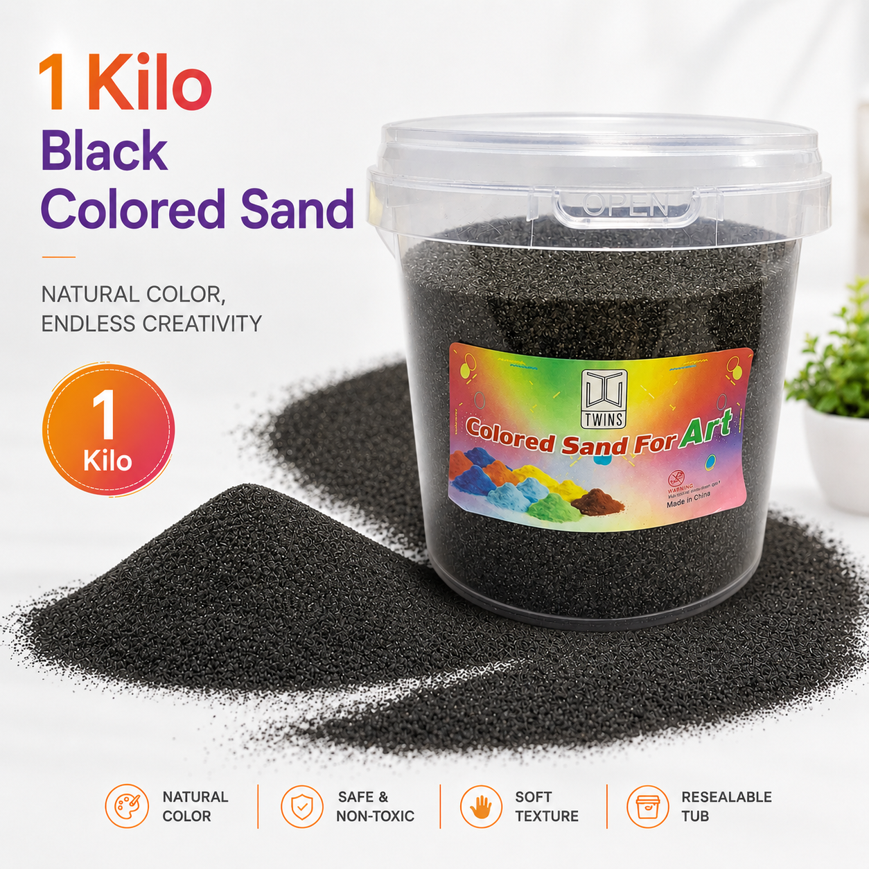 Twins Colored Sand 1 Kilo Black || رمل ملون توينز 1 كيلو اسود