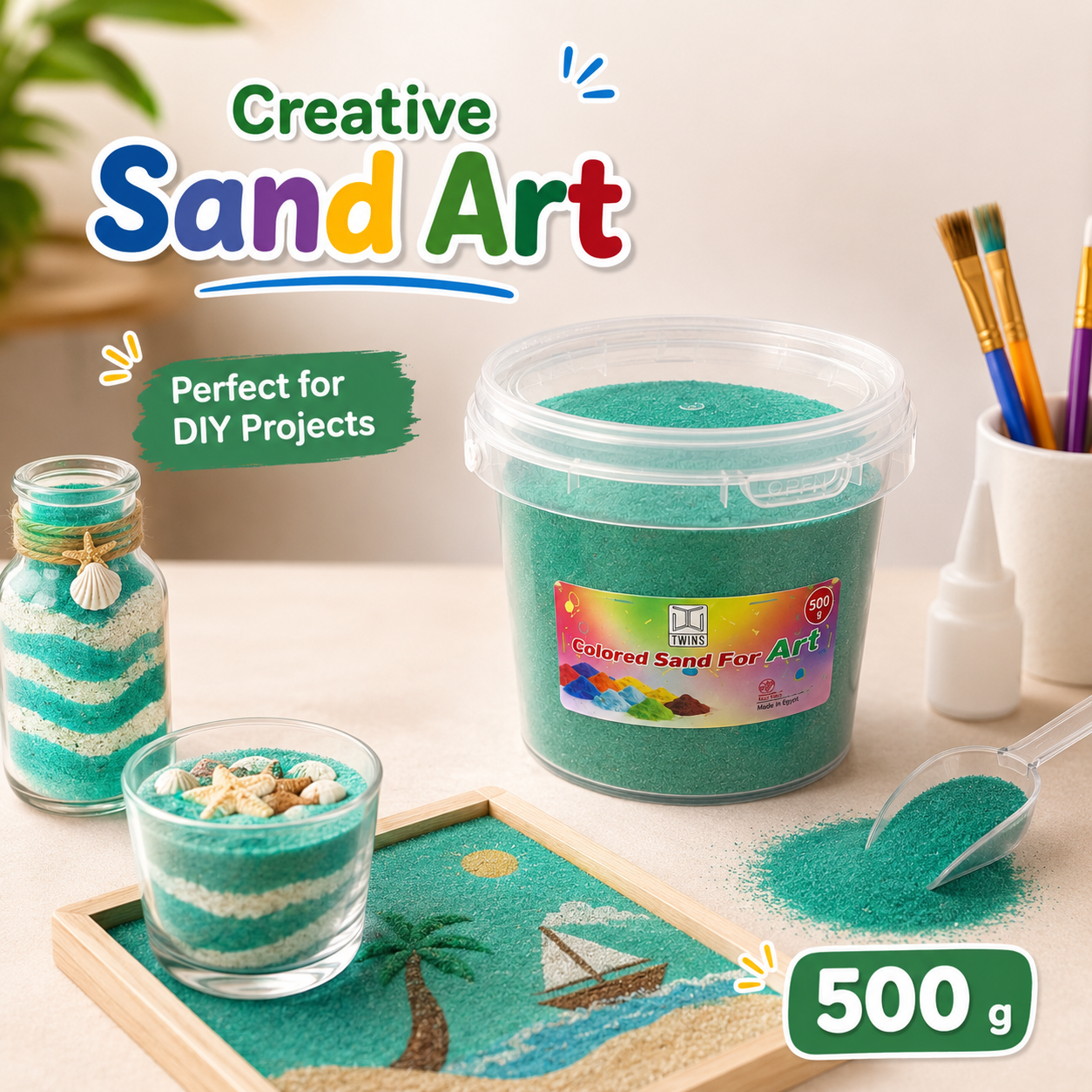 Twins Colored Sand 500g Green || رمل ملون توينز 500 جرام اخضر