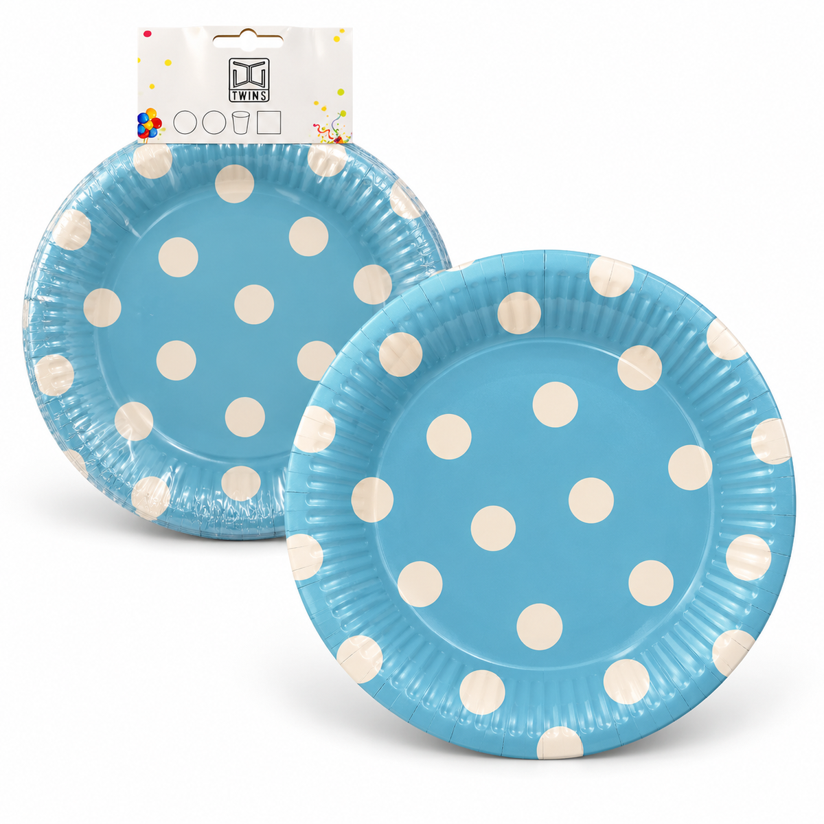 TWINS Blue Polka Dot Party Plates – Large || أطباق حفلات زرقاء بنقاط – كبير