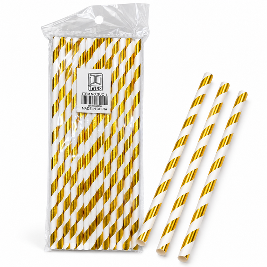 Gold Striped Paper Straws || مصاصات ورقية مخطط ذهبي