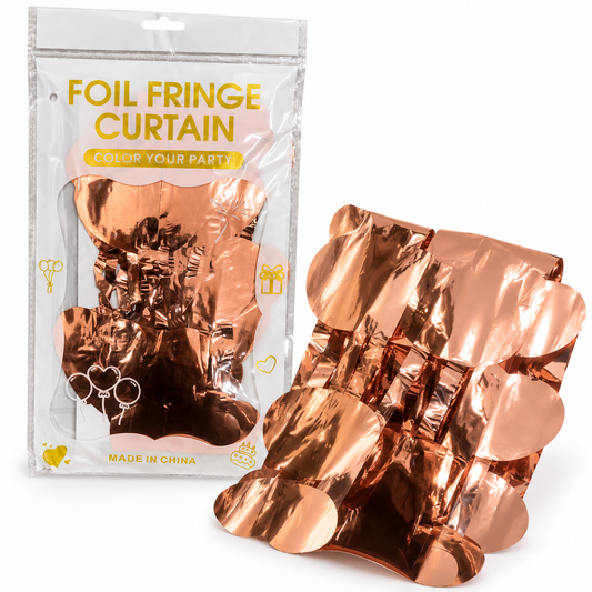 Rose Gold Metallic Foil Fringe Curtain || ستارة حفلات بشرائط لامعة معدنية روز جولد