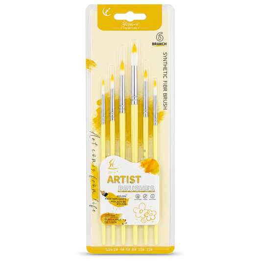 Round Painting Brush Pack 6 Pcs Yellow || مجموعة فرش رسم دائري 6 حبة اصفر