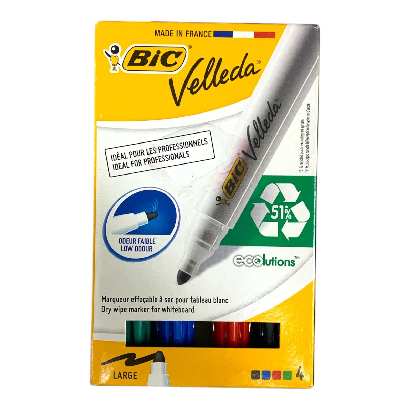 Bic Velleda Whiteboard Markers 4 Color Set || باكيت اقلام صبورة بيك ٤ لون