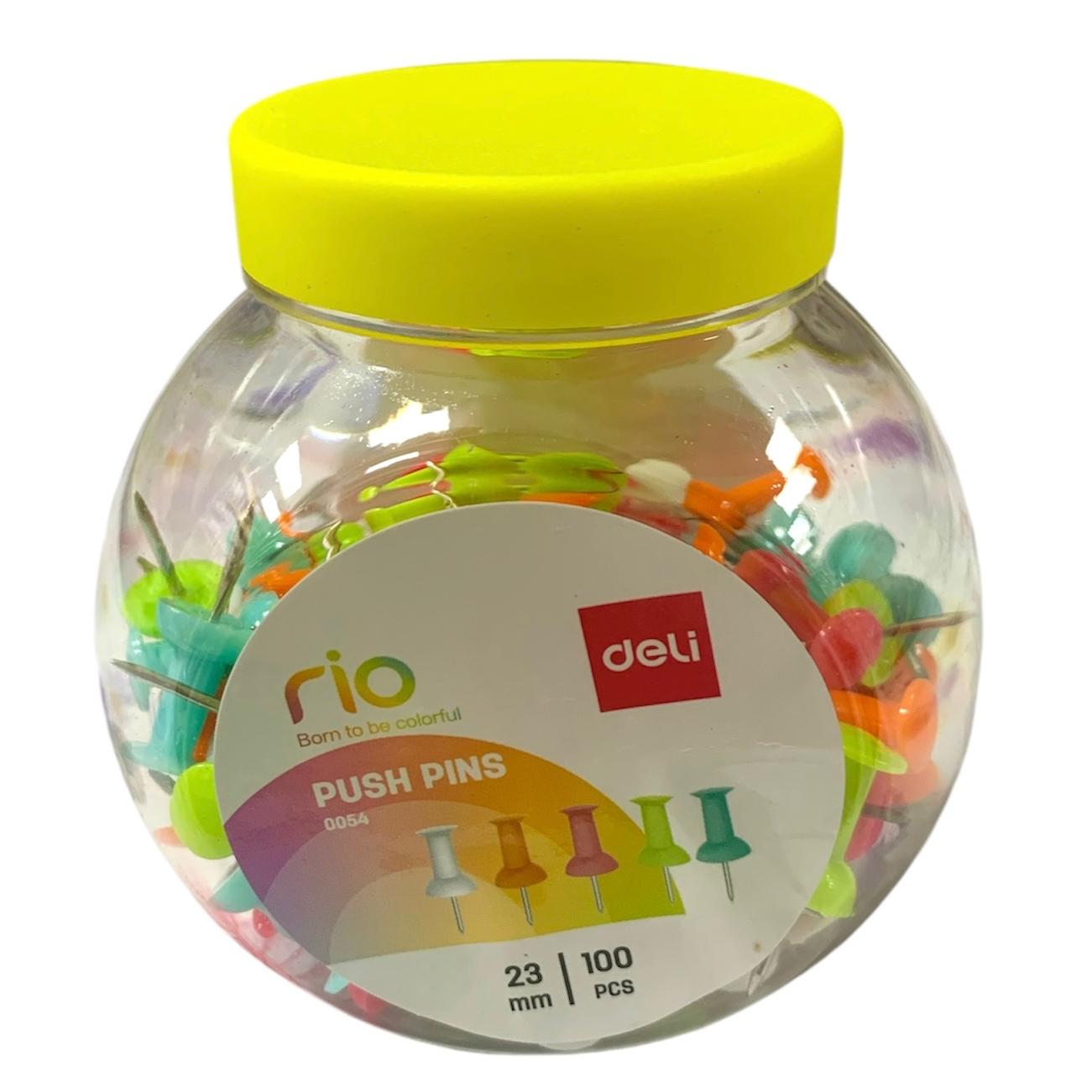 Rio Deli Push Pins 23ml 100 pcs || دبابيس ريو ديلي ملونة ٢٣ مل ١٠٠ حبة