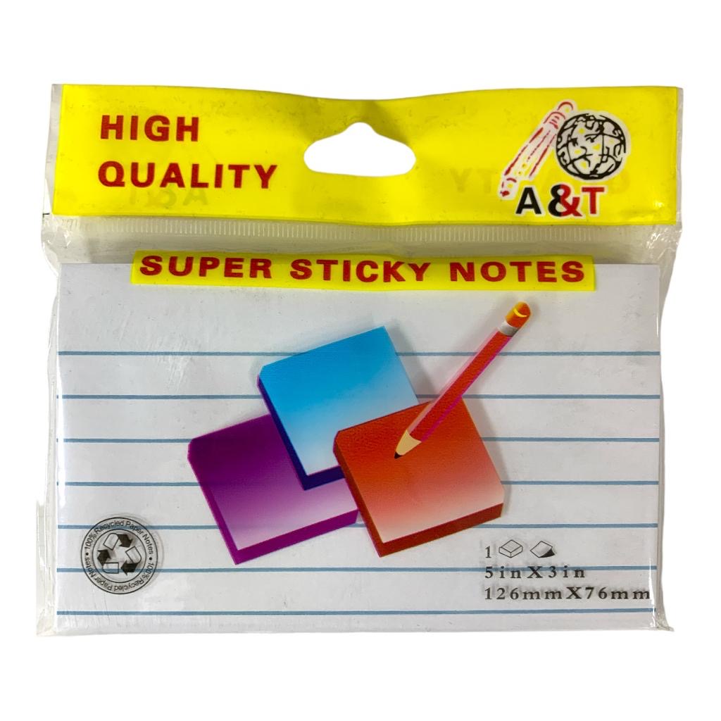 A&T White Lined Super Sticky Notes || ورق ملاحظات اي اند تي لون ابيض