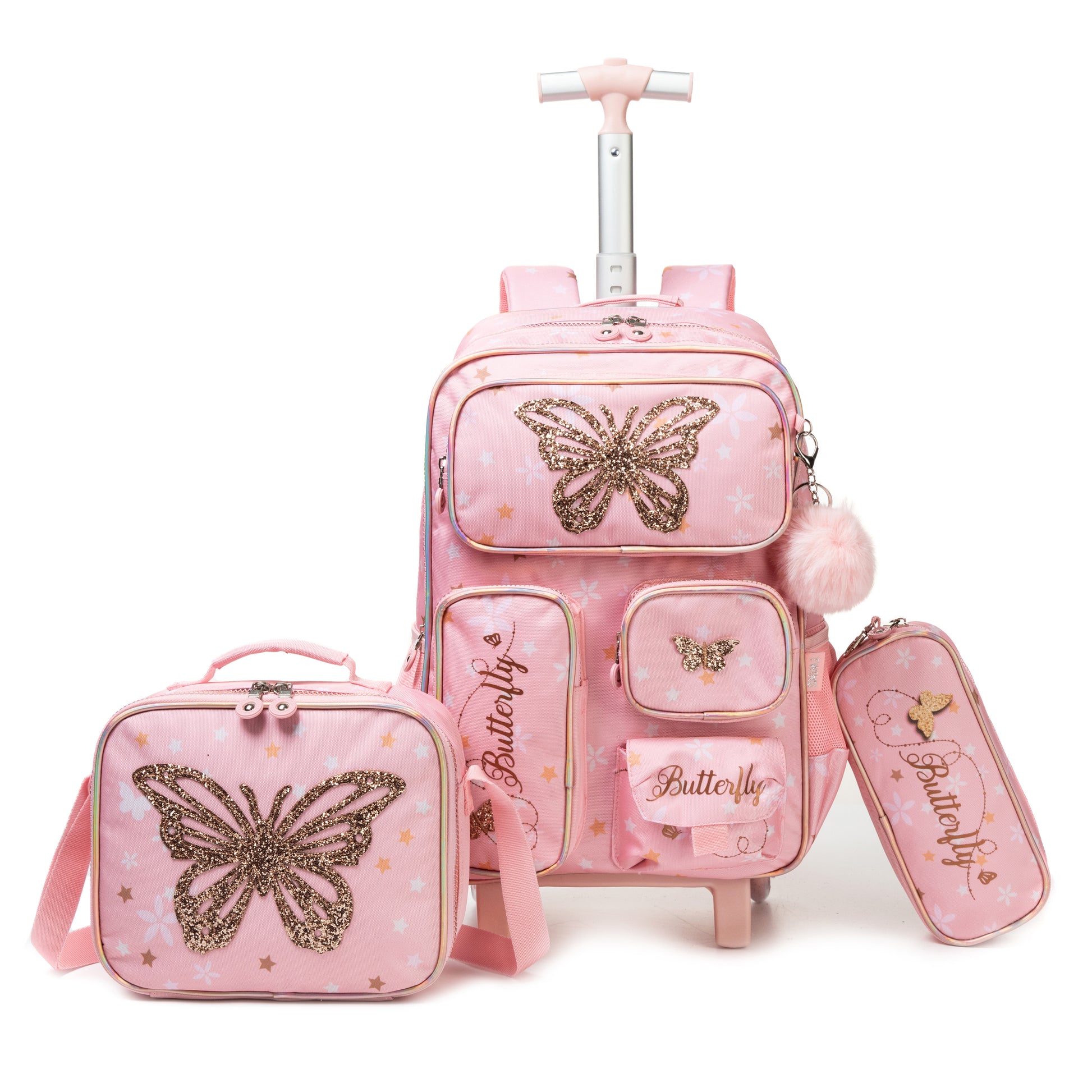 17"  Trolley  Backpack 3PCS Butterfly TWINS || شنطة ترولي 17 انش 3 قطع فراشة توينز