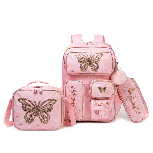 17"  Backpack 3PCS Butterfly TWINS || شنطة ظهر 17 انش 3 قطع فراشة توينز