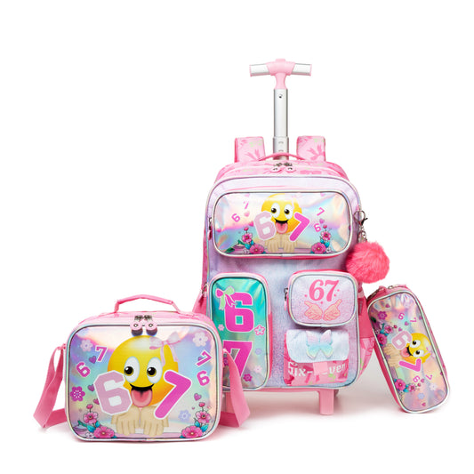 17"  Trolley  Backpack 3PCS Six Seven TWINS || شنطة ترولي 17 انش 3 قطع 67 بناتي توينز