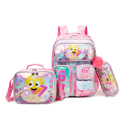 17"  Backpack 3PCS Six Seven TWINS || شنطة ظهر 17 انش 3 قطع 67 بناتي توينز