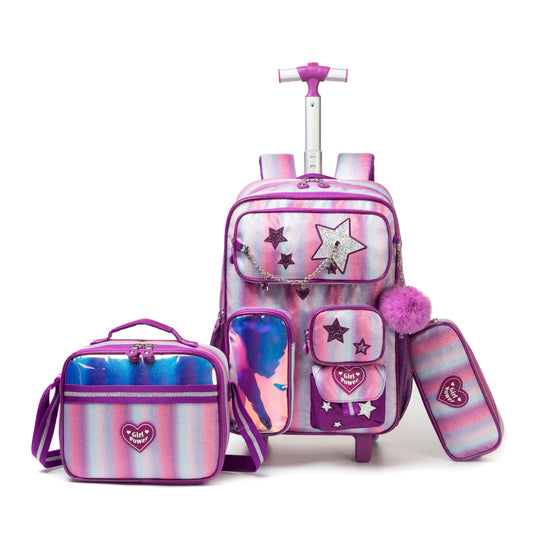 17"  Trolley Backpack 3PCS STARS TWINS || شنطة ترولي 17 انش 3 قطع نجوم توينز