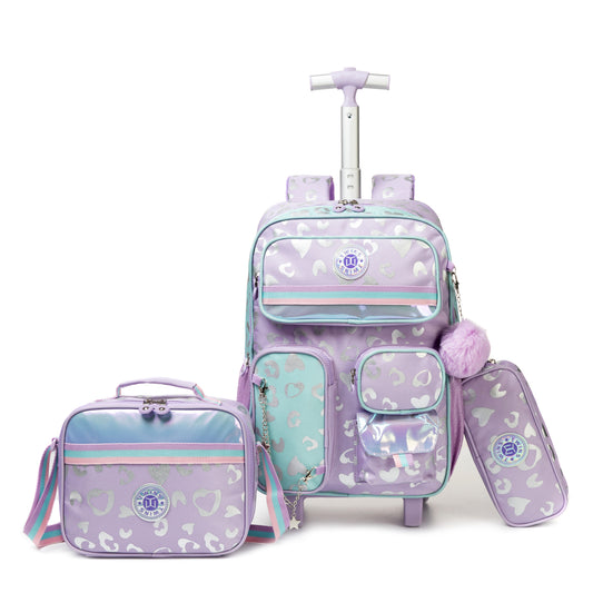 17"  Trolley  Backpack 3PCS HEARTS TWINS || شنطة ترولي 17 انش 3 قطع قلوب توينز