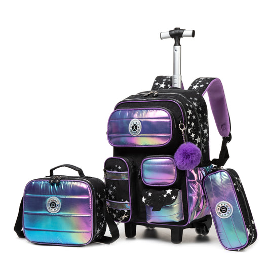 17"  Trolley  Backpack 3PCS METALIC TWINS || شنطة ترولي 17 انش 3 قطع ميتاليك توينز
