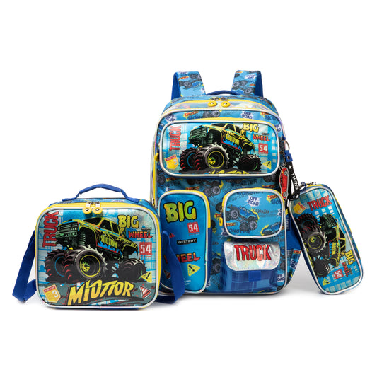 17"  Backpack 3PCS Big Truck TWINS || شنطة ظهر 17 انش 3 قطع بيج ترك توينز