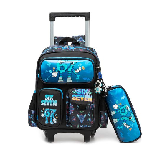 14"  Trolley  Backpack 2PCS Six Seven BLUE TWINS || شنطة ترولي 14 انش 2 قطعه 67 ولادي توينز