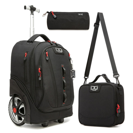 18“ Big wheel Trolley Backpack 3PCS Black TWINS || شنطة ترولي 18انش عجل كبير 3 قطع اسود توينز