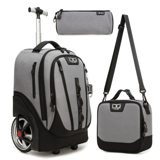 18“ Big wheel Trolley Backpack 3PCS Gray || شنطة ترولي 18انش عجل كبير 3 قطع رمادي توينز